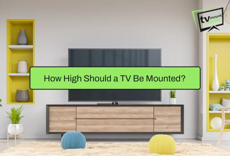 Illustration for a guide explaining how high a TV should be mounted based on seated eye level, screen size and room layout.