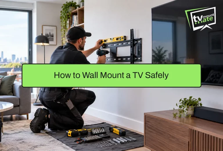 TV wall mounting installation with a level and drill