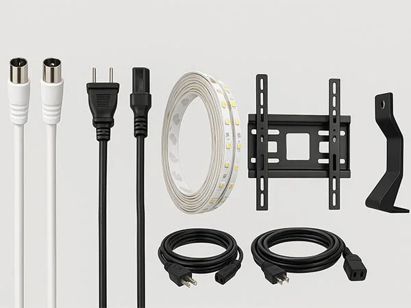 TV accessories kit in London — aerial, cable, bracket and LED lights.