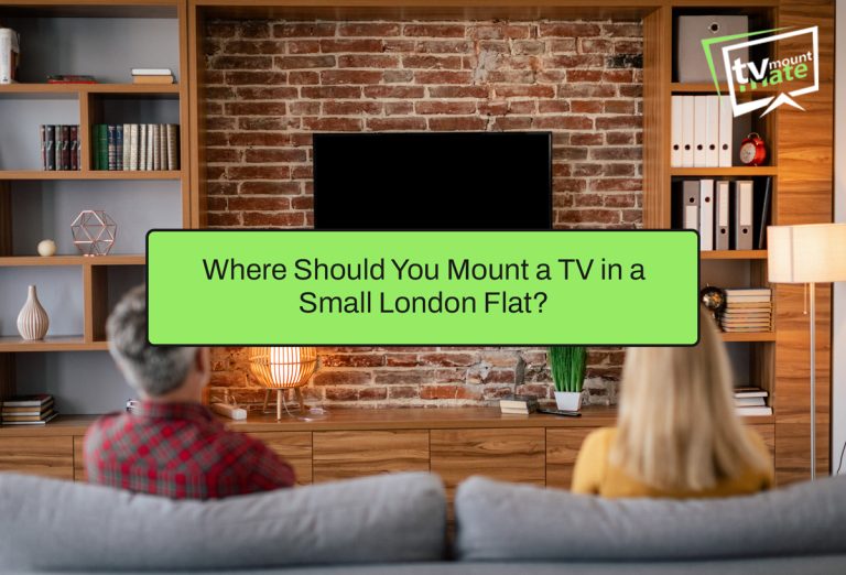 Wall-mounted TV in a small London flat with a clean, space-saving installation.