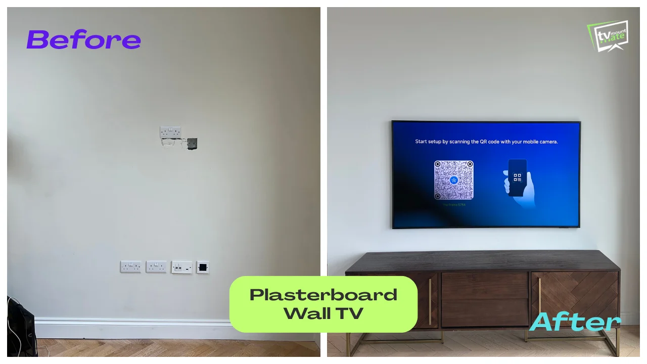 Professional TV Mounting London - 65 inch screen on plasterboard.