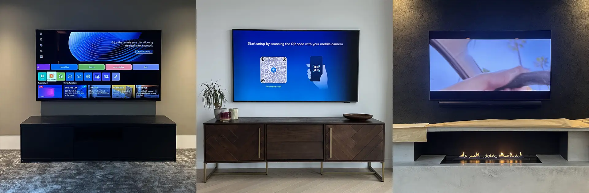 Flat‑screen TV mounted on a plasterboard wall with hidden cables