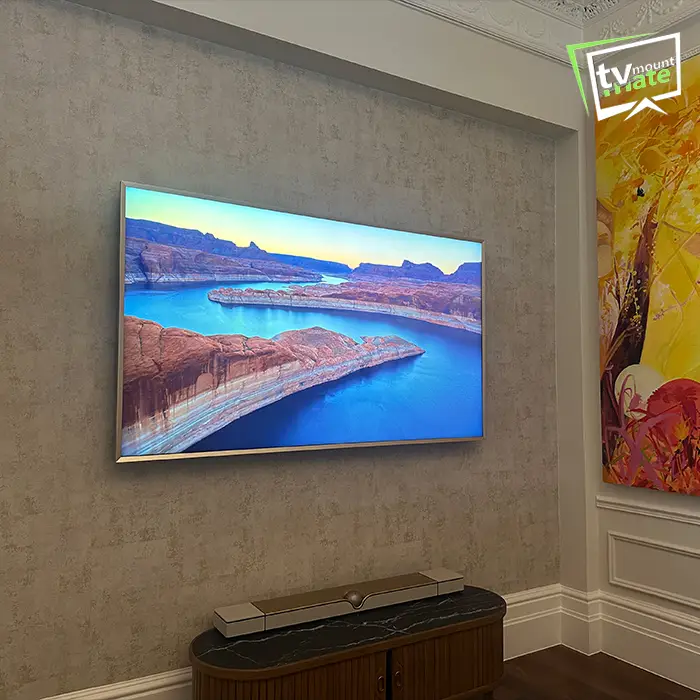 85-inch Samsung Frame Pro television wall-mounted in Holland Park W11