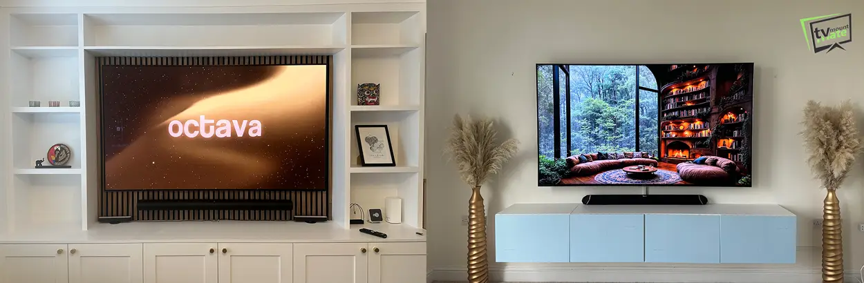 Soundbar installed below wall mounted TV in London home