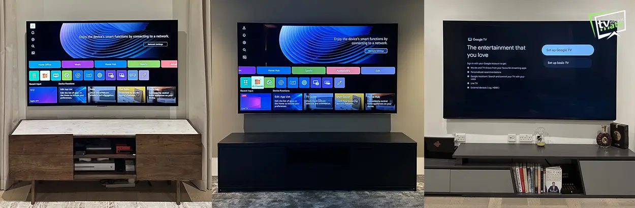 Wall-mounted TV with hidden cables and a clean cable concealment finish by TV Mount Mate in London