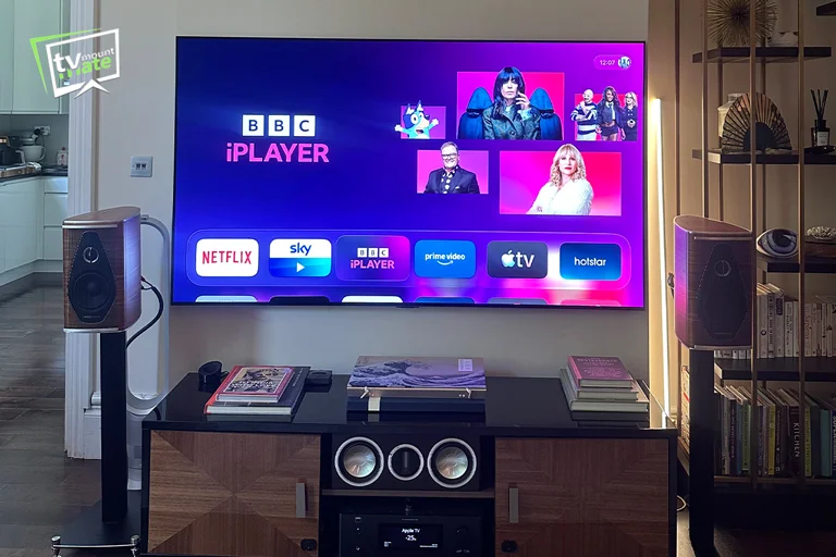77-inch LG G6 OLED television mounted centrally on a wall in Frognal