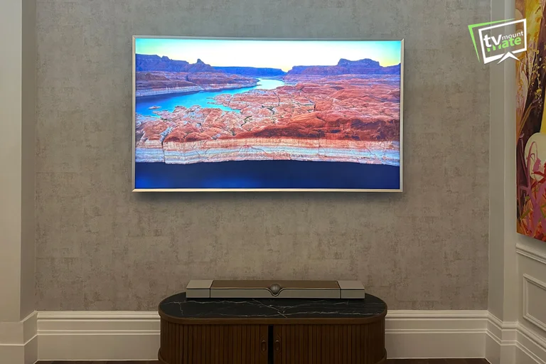 85-inch Samsung Frame Pro after bracket correction in Holland Park
