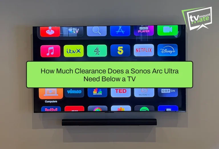 Sonos Arc Ultra mounted 10 cm below a wall-mounted TV in London